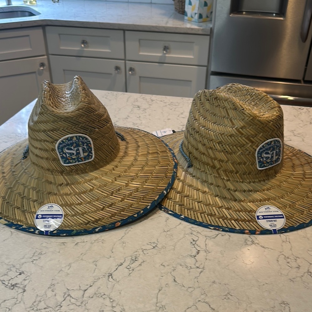 ST Raw Straw Hats with Blue Trim